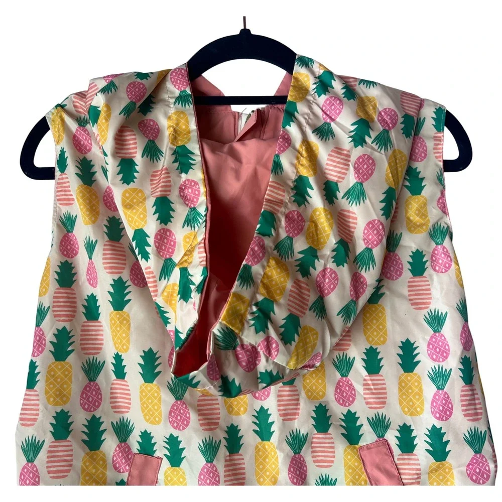 Lucy & Co Pineapple Print Dog Raincoat Hooded Vest Pink White Yellow NEW